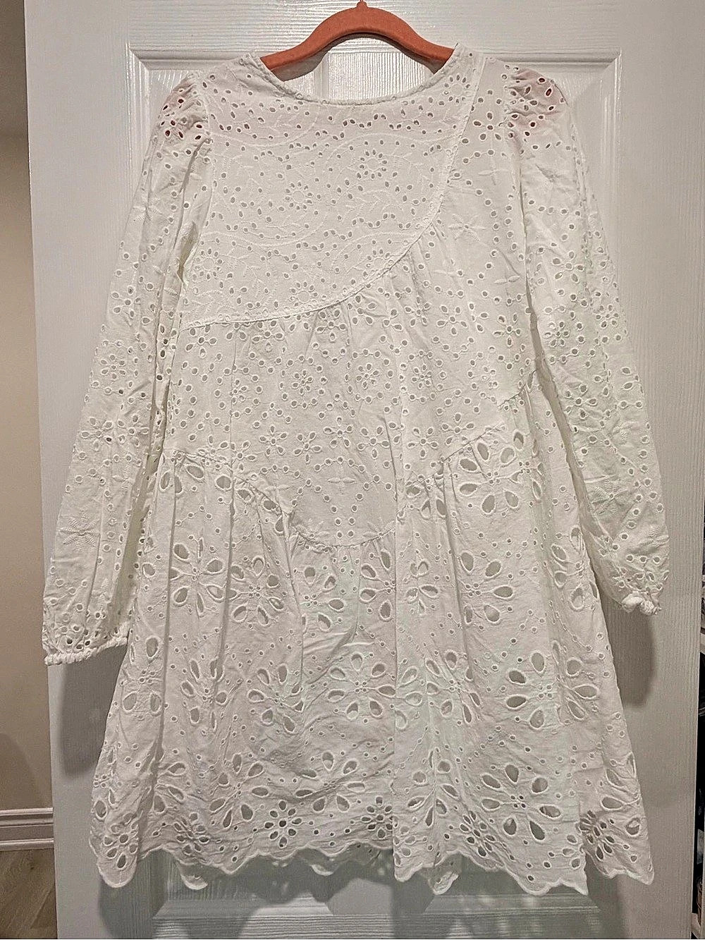 Zara Girls White Eyelet Lace Ruffle Dress Size 13-14